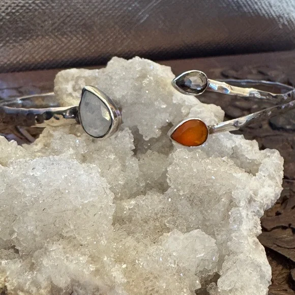 Hammered Gemstone Sterling Cuff Bracelet